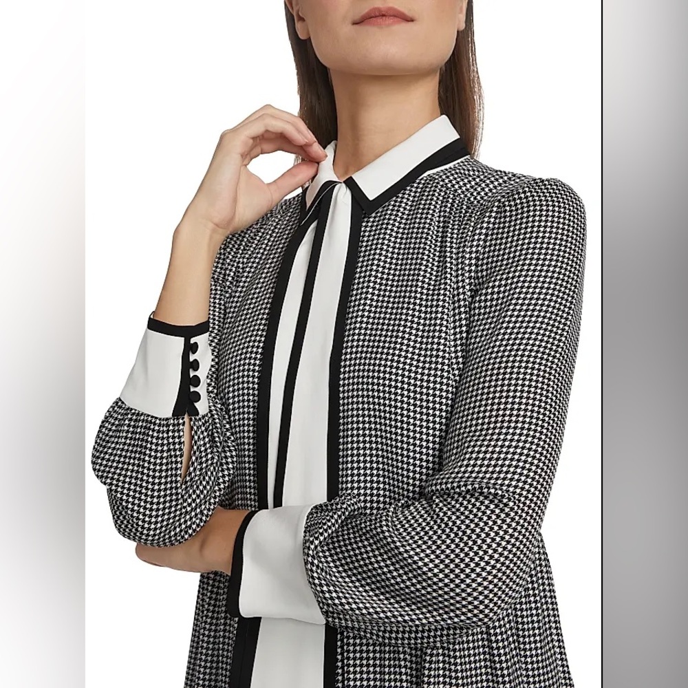 NWT $550 Alice + Olivia Carol Houndstooth Tieneck Minidress - Picture 3 of 9